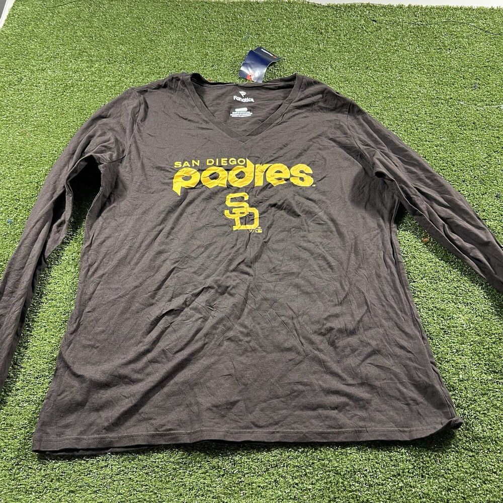 Women's Brown San Diego Padres XL Long Sleeve V-Neck T-Shirt NWOT